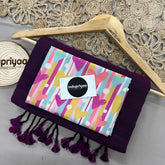 Dark Wine Handloom Khadi Cotton Saree With Heart Print Blouse